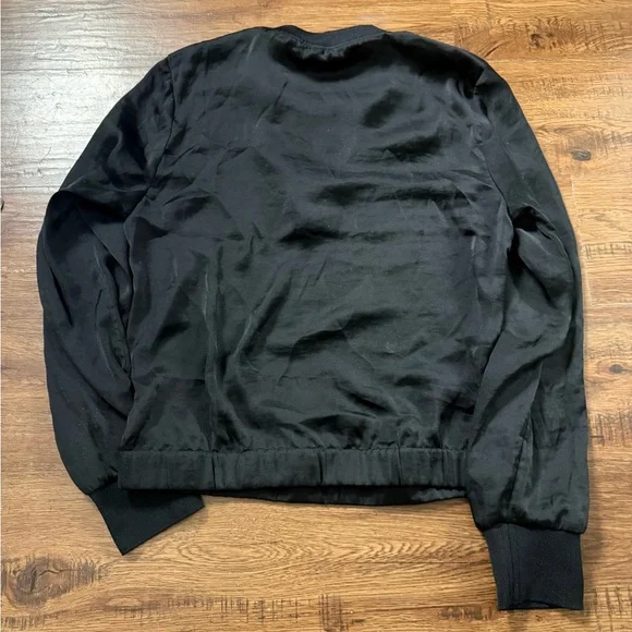 Satin Black Zip-Up Bomber Jacket - Picture 2 of 2